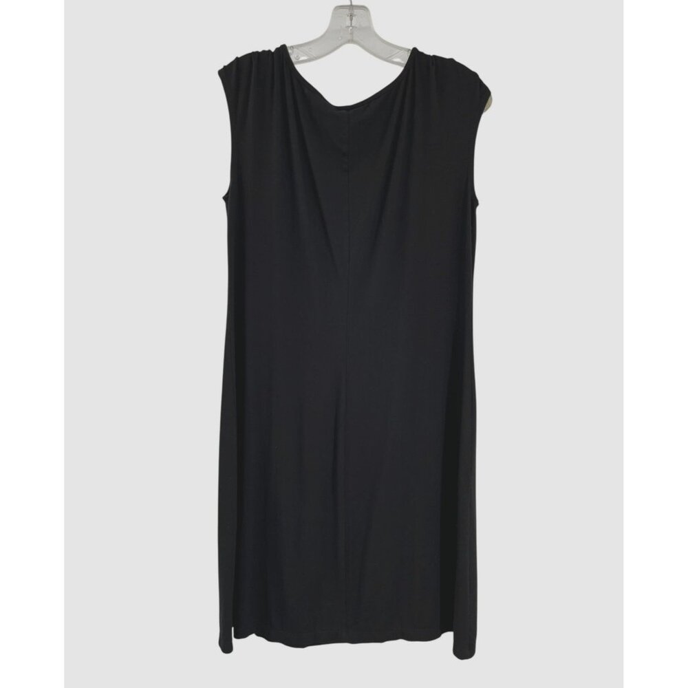 Chico’s Black Sleeveless Dress Women’s Size 1 (M/8) Ruched Shoulders Rayon Blend - Picture 2 of 13